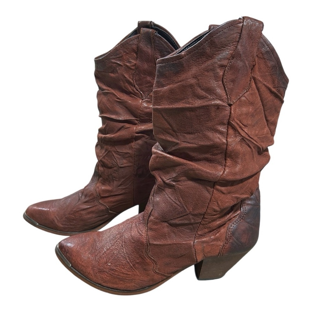 Vintage Womens Brown Leather Western Slouch‎ Cowgirl Boots. Size 6.5